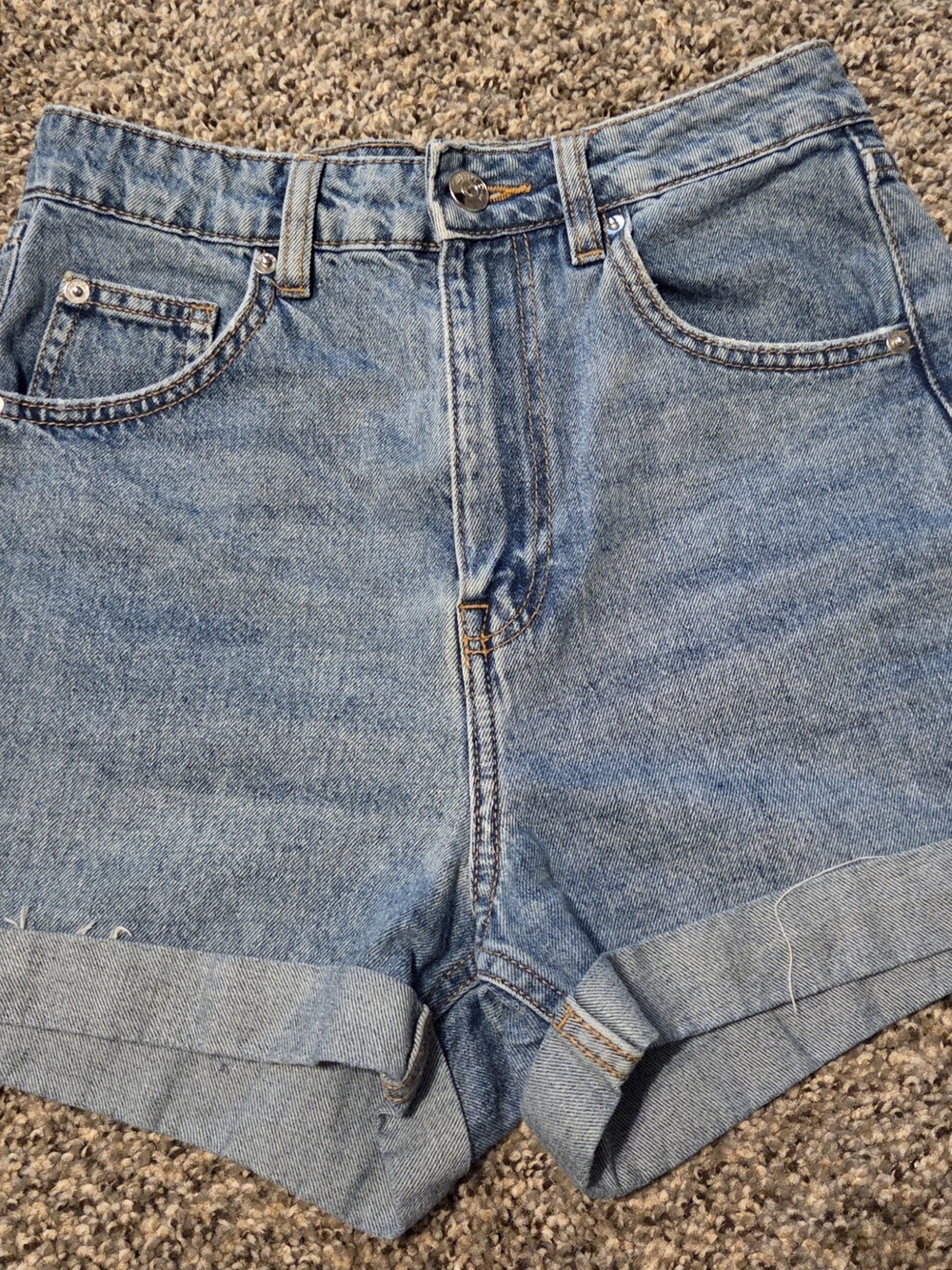 H&M Light Blue High-Rise Rolled Hem Denim Shorts